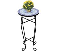 Table d'appoint mosaïque bleu et blanc avec plateau en céramique résistant aux intempéries, structure en fer, diamètre de 30 cm, hauteur de 60 cm, idéale comme table pour plantes en extérieur, ou comm