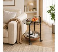 Table d'appoint multifonction mobile, plateau en verre trempé, petite table basse avec freins, adaptée au salon et à la chambre