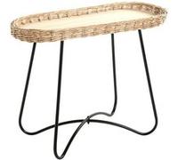 CarryHome Table d'appoint Irène en osier tressé, piètement métal noir, L70×H55×P33 cm Naturel & Noir