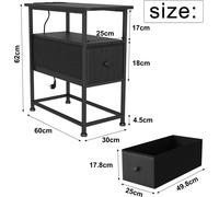 Table d'appoint - Petite table d'appoint pour canapé/table de chevet - Structure en métal - 1 tiroir en tissu - Sans LED - Espace de rangement - Noir