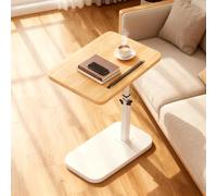 Table d'appoint pivotante à 360° en forme de C réglable en hauteur, table basse avec structure en métal, peu encombrante pour les petits espaces, avec support pour smartphone et tablette (couleur bois