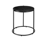 Table d'appoint plateau aspect marbre et structure en acier noire