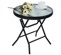 Table d'appoint pliable - Verre trempé - 46 x 46 x 48 cm - Table basse de jardin - Intérieur et extérieur
