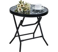 Table d'appoint pliante en verre et métal, résistante aux intempéries et facile à entretenir, noire