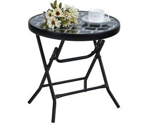 Table d'appoint pliante en verre et métal, résistante aux intempéries et facile à entretenir, noire