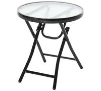 Table d'appoint pliante ronde - Table d'extérieur pour balcon - Plateau en verre, diamètre 45 cm - Structure en métal - Pliable - Style moderne et minimaliste - Noir