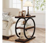 Table d'appoint pour canapé - Petite table basse à 3 étagères - Style industriel, métal et bois - 30 x 60 x 65 cm - Table d'appoint pour salon - Marron 01