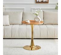Table d'appoint ronde Ø 60 cm – Petite table à manger aspect bois avec piètement en métal doré, plateau en MDF thermoformé de haute qualité