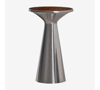 Table d'appoint ronde Ø30 cm en acier inoxydable Selmalis Poignée en bois foncé