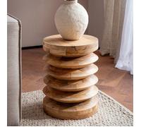 Table d'appoint ronde 35x45 cm en bois de manguier massif naturel