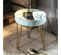 Table d'appoint ronde 41x40 cm en métal bleu gris et doré