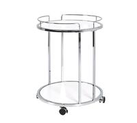Table d'appoint ronde à roulettes 45x60 cm blanc et métal chromé