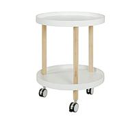 Table d'appoint ronde à roulettes 50x60 cm blanc et naturel