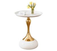 Table d'appoint ronde avec bord surélevé, Ø 40 × H 55 cm, blanc/or | Petite table de canapé avec colonne en acier doré et base large pour salon, chambre à coucher et balcon