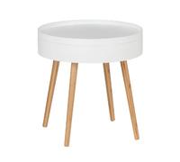 Table d'appoint ronde avec couvercle en MDF et Bambou - Blanc et Beige