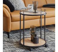 Table d'appoint ronde avec roulettes 45x45x60 cm chêne et noir