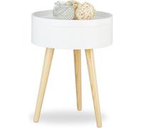 Table d'appoint ronde de style scandinave avec plateau et espace de rangement - H x Ø 50 x 38 cm - blanc