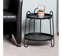 Table d'appoint ronde double plateau 43x50 cm en métal laqué noir