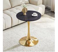 Table d'appoint Ronde, Petite Table à Manger en MDF, Aspect Marbre Noir, Construction de Support en Or, 60×60×72cm