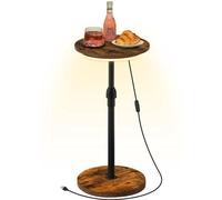 Table d'appoint ronde réglable en hauteur Benzoa® avec anneau lumineux LED (lumière chaude/froide/neutre), télécommande, diamètre 32 cm, hauteur 48,5–66 cm, panneau de particules, patins antidérapants