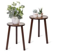 Table d'appoint ronde - Support pour plantes - Lot de 2 - Bambou - 3 pieds - 1 étagère - Marron