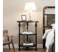 Table d'appoint ronde - Table d'appoint/table de chevet - Structure en métal, plateaux en bois, 3 niveaux, pour les petits espaces, salon et chambre à coucher - Gris