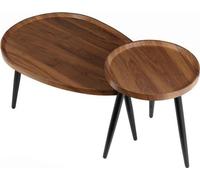 Table d'appoint ronde - Table en forme de cascade - Bois - Forme de cascade - Ronde - Pieds noirs - Noyer - Lot de 2