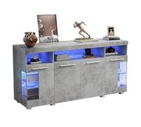 Table d'appoint, salon armoire latérale avec lumière LED, buffet large, armoire latérale en verre trempé à 3 compartiments, Gris