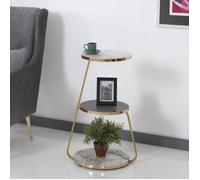 Table d'appoint Sipoo à 3 niveaux 74 x 46 x 37 cm marbre blanc - marbre noir - doré [en.casa]