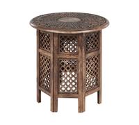 Table d'Appoint Sombre en Bois de Manguier Bout de Canapé Ajouré Oriental K