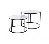 Table d'appoint Table basse Cadre en métal - Plateau de table aspect marbre blanc mat - Lot de 2