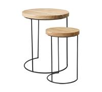 Table d'appoint Table basse Cadre en métal - Plateau de table en teck - Lot de 2