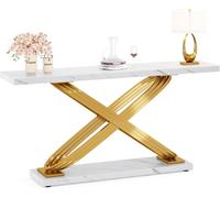 Table d'appoint - Table console - Table murale - Table d'entrée - Petite table d'appoint - Design épuré - Plateau en bois imitation marbre blanc