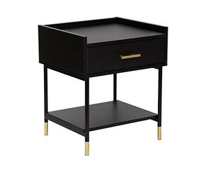 Table d'appoint Table de Chevet 1 tiroir en Bois Noir et Métal H 53 cm - Atmosphera