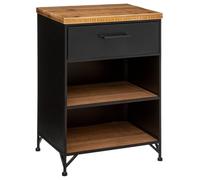 Table d'appoint Table de Chevet 1 Tiroir et 2 étagères en Métal Noir Industriel et Bois H 63.5 cm - Atmosphera