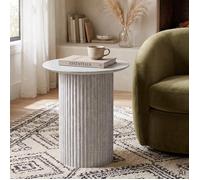 Table d'appoint TEBUR Ronde Ø 45 cm Aspect Travertin Gris Bout de Canapé pour Salon Design Cannelé