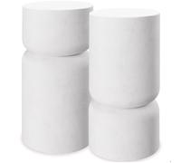 Table d'appoint - TECTAKE - Lot de 2 tables d'appoint AMINE au design arrondi blanc aspect pierre Ø 28 x 54 5 cm - Blanc