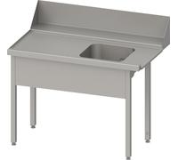 Table d'arrivée "Pro", guidage de panier avec pente, sans fond de base avec un bassin 1700x750x880 mm, côté de montage à gauche, avec rebord 200 mm et cache de bassin, soudé