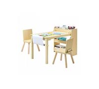 Table d'Art pour Enfants avec 2 Chaises Bureau d'Activité avec Étagères de Rangement 3 Niveaux Kit en Bois pour Tout-petits