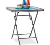 Table de balcon pliable Relaxdays STRUK avec plateau en verreReproductioné, table de bistrot pour jardin et balcon, carrée, 70 x 70 cm, grise