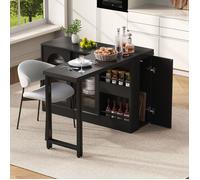 Table de Bar à 360° avec porte vitrée, Table réversible avec espace de rangement intégré pour coin café ou cuisine, Noir