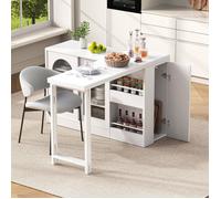 Table de Bar à 360° avec porte vitrée, Table réversible avec espace de rangement intégré pour coin café ou cuisine, Blanc