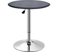 Table de bar/à manger/haute/comptoir/cuisine, salon/salle à manger, acier chromé + cuir artificiel noir, Ø63 x 67-93 cm