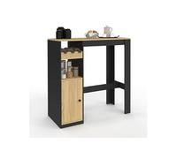 Table de bar AMERI avec placard et range bouteilles 2 personnes bois et noir
