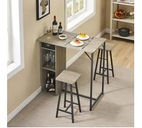 Table de bar, avec tabourets de bar, en bois, avec 2 chaises, table haute 91 cm avec 2 étagères et 1 tiroir, Gris