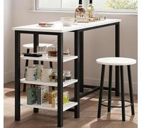 Table de bar avec tabourets pour 2 Personnes,Mange debout avec 2 chaises encastrable,3 étagère De Rangement,Carde en acier,Ensemble Table haute cuisine 3 pièces pour Petit Espace,Appartement(Blanc)