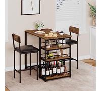 Table de bar avec tabourets rembourré pour 2 Personnes,Table mange debout avec tabourets,3 étagère De Rangement,Ensemble Table haute cuisine pour Petit Espace,Appartement,Ilot central cuisine(Brun)