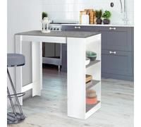 IDMARKET Table de bar BARTH 2 à 4 personnes bois blanc plateau effet béton