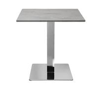Table de bar carrée 70x70 cm avec base en métal Argent et plateau laminé Ciment H 75