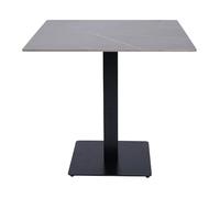 Table de bar carrée avec plateau extérieur 70x70 cm en pierre synthétisée effet ciment et base noire H106